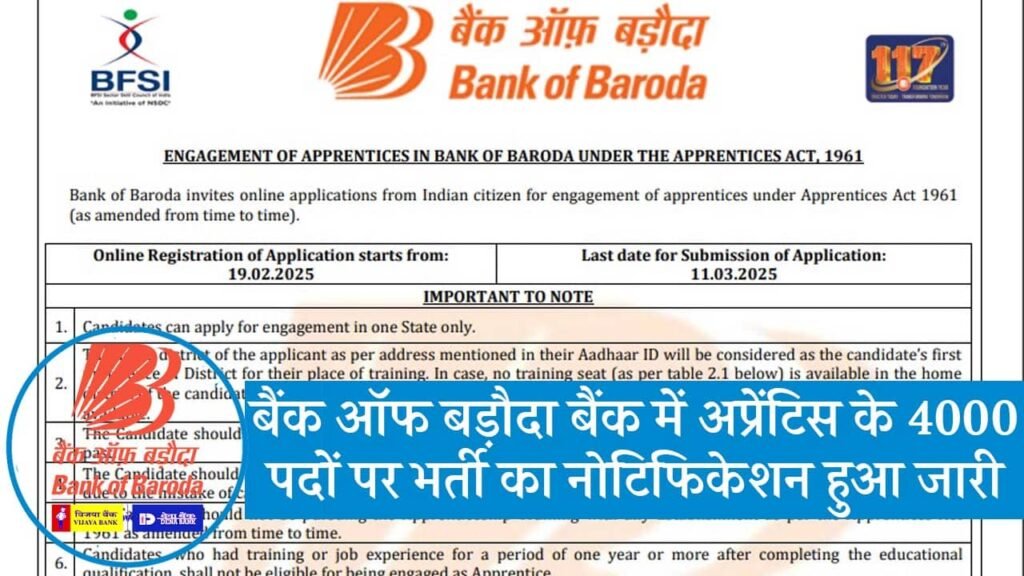 Bank of Baroda Apprentice Vacancy 2025 Ekjob.in