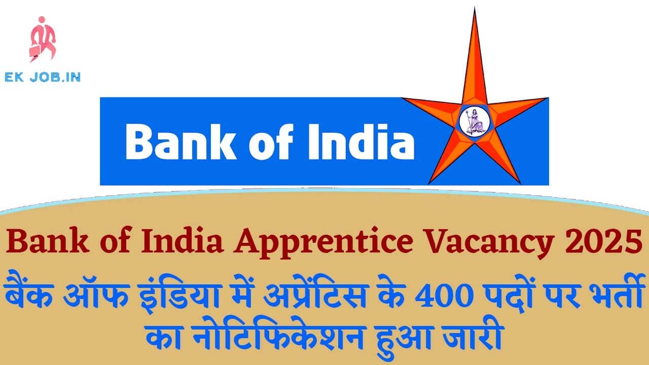 Bank of India Apprentice Vacancy 2025 Ekjob.in