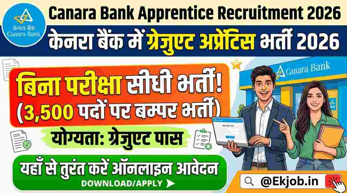 Canara Bank Apprentice Recruitment 2026 @Ekjob.in